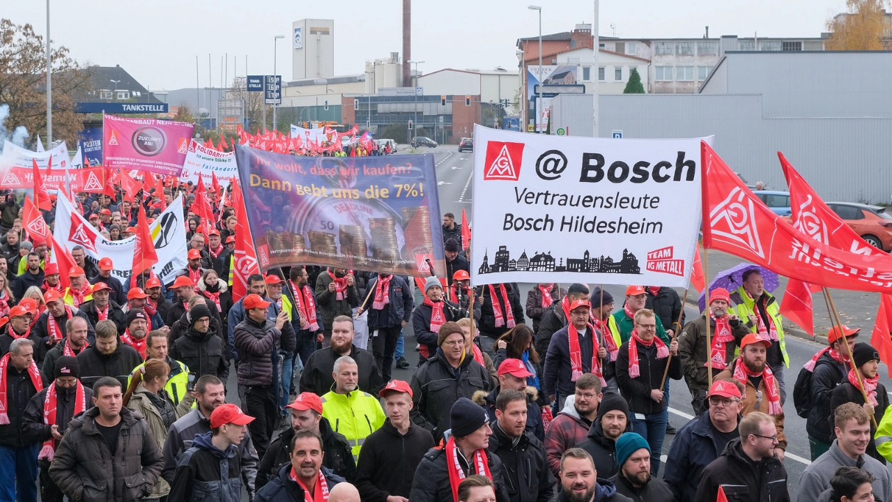 Warnstreik in Hildesheim am 11.11.2024 in Rahmen der Tarifrunde Metall- und Elektroindustrie