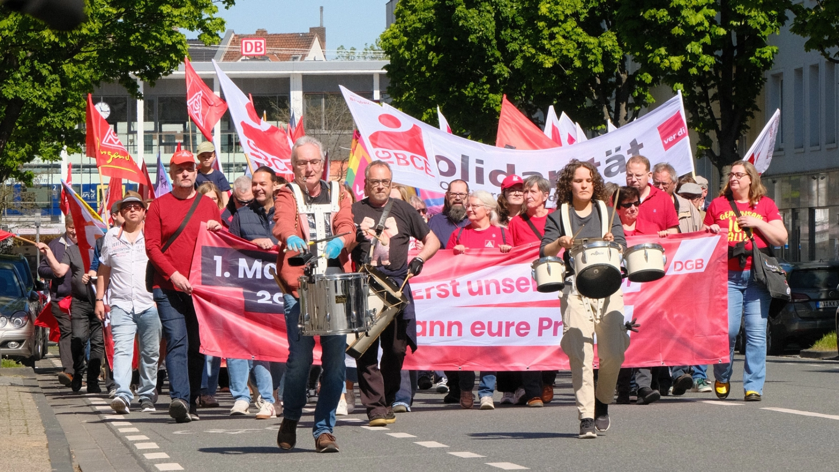 Demonstration anlässlich der Maifeier in Hildesheim.