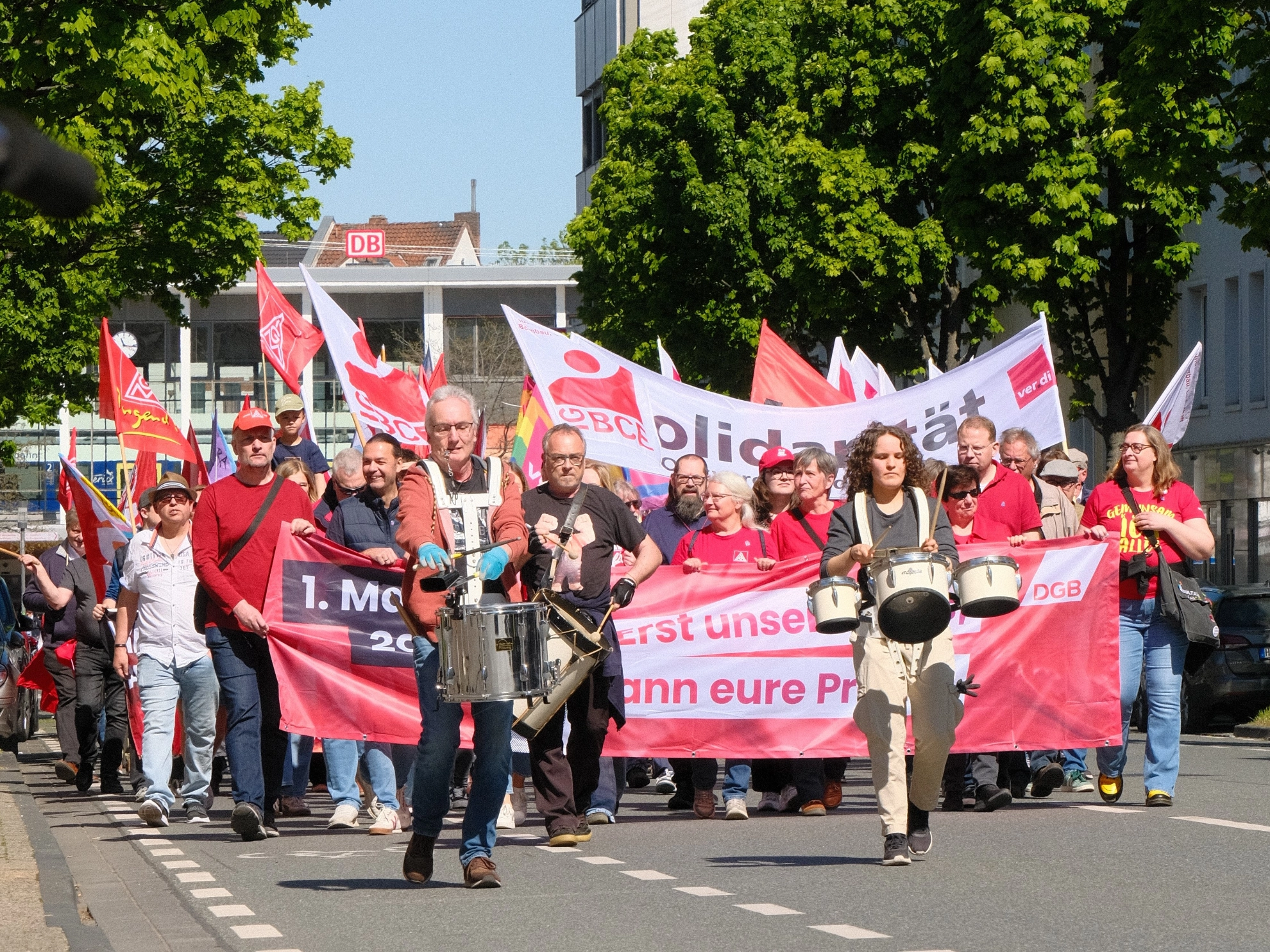 Demonstration anlässlich der Maifeier in Hildesheim.