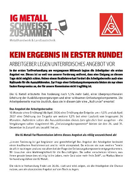 Tarifschnellinfo Metallhandwerk, 21.05.2025
