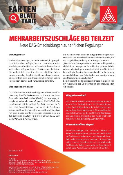 Faktenblatt MEHRARBEITSZUSCHLÄGE BEI TEILZEIT